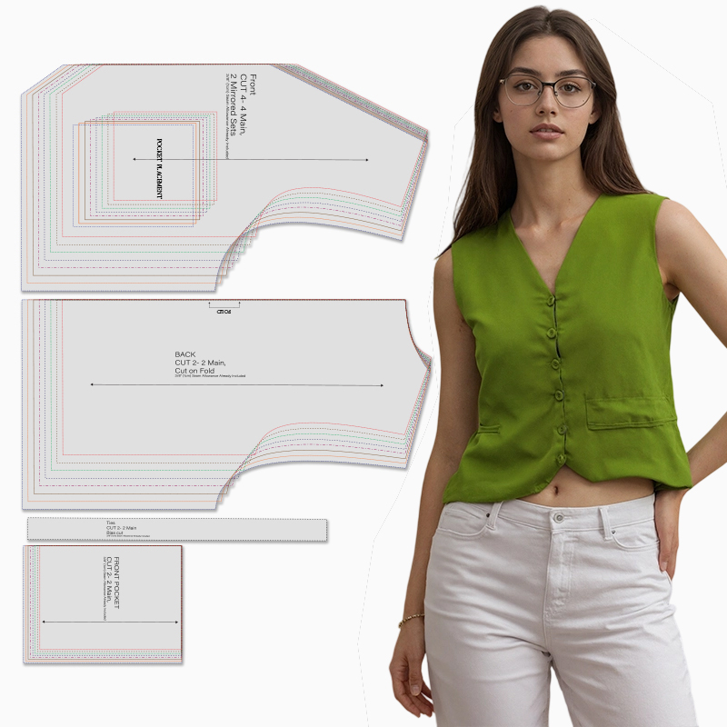 Textile Sewing Patterns - 여성 조끼용 재봉 패턴(8가지 사이즈, XXS-XXXL),